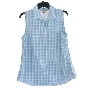 EDDIE BAUER S'less PLAID Performance Shirt' (Moisture Wicking/UV)- M, Turquoise